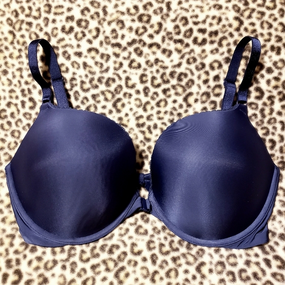 Victoria's Secret Navy Front Snap Closure Push-Up Bra, Size 36DD, EUC Like-New - Picture 1 of 8
